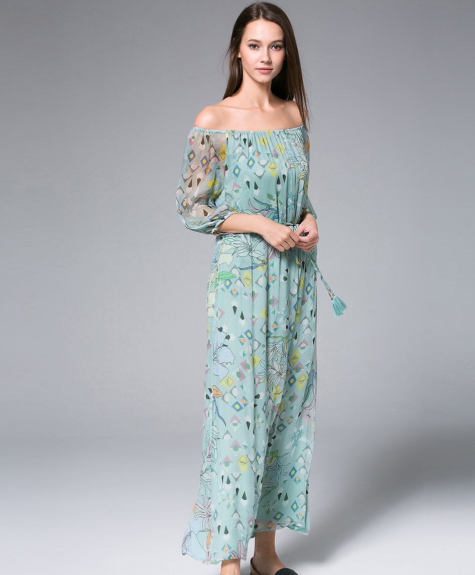 Dress - Floral-Print silk crinkle maxi dress